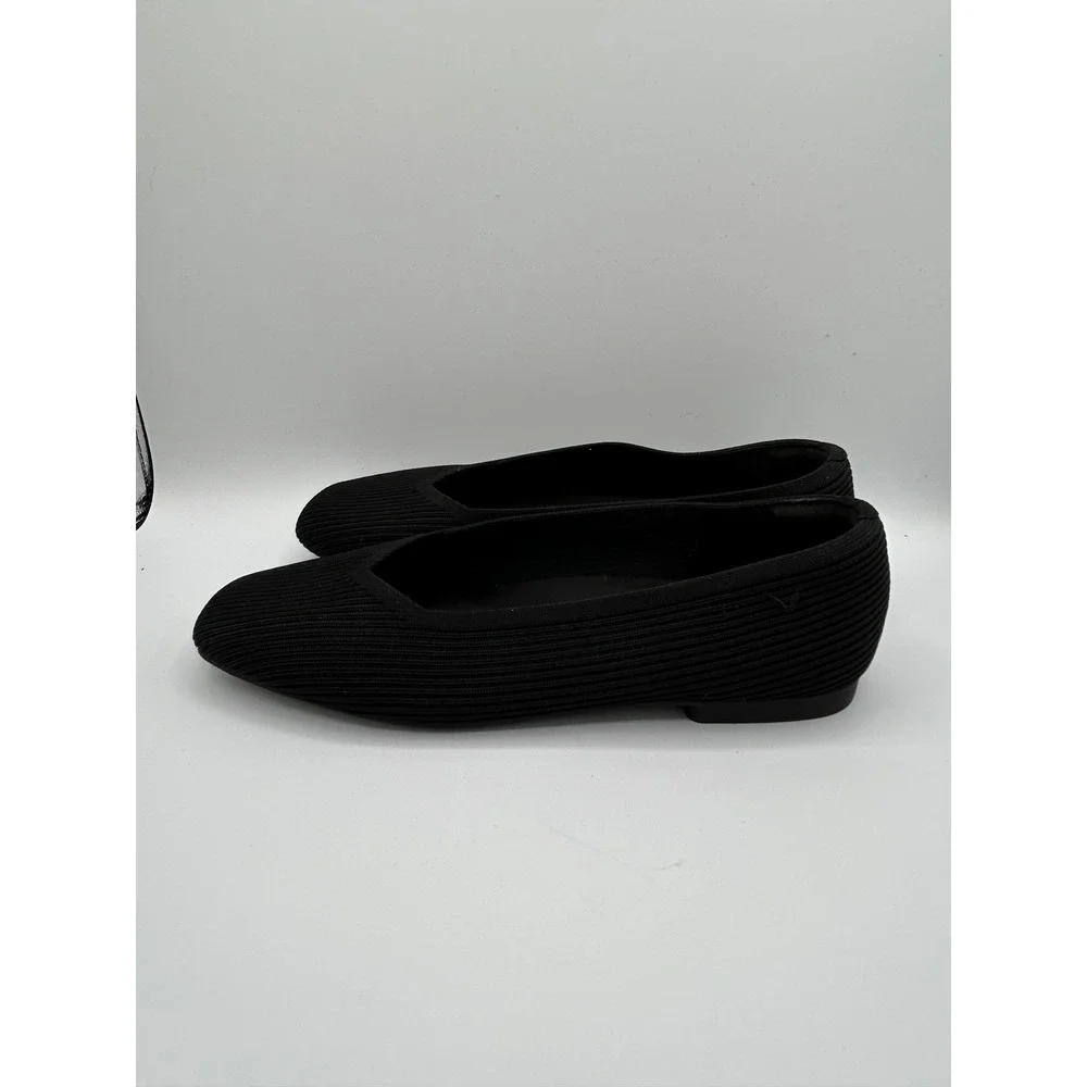 VIVAIA Margot Black Ribbed Knit Square Toe V-Cut Ballet Flats Women EU 39 Shoes